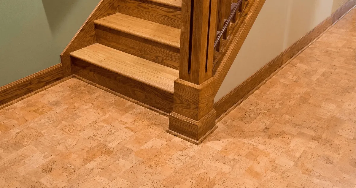 End of a staircase with cork flooring in Phoenix, AZ